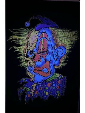 Vintage Original 2000s 2 Two Faced Clown Flocked Blacklight Poster 2001 Circus